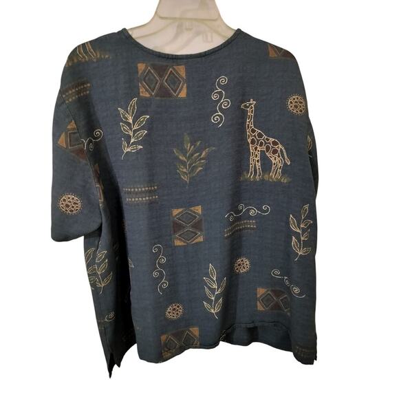 3227)Vtg Teddi Woman Gray Gold Floral Giraffe Print Short Sleeves Button Up XL? - Picture 3 of 8